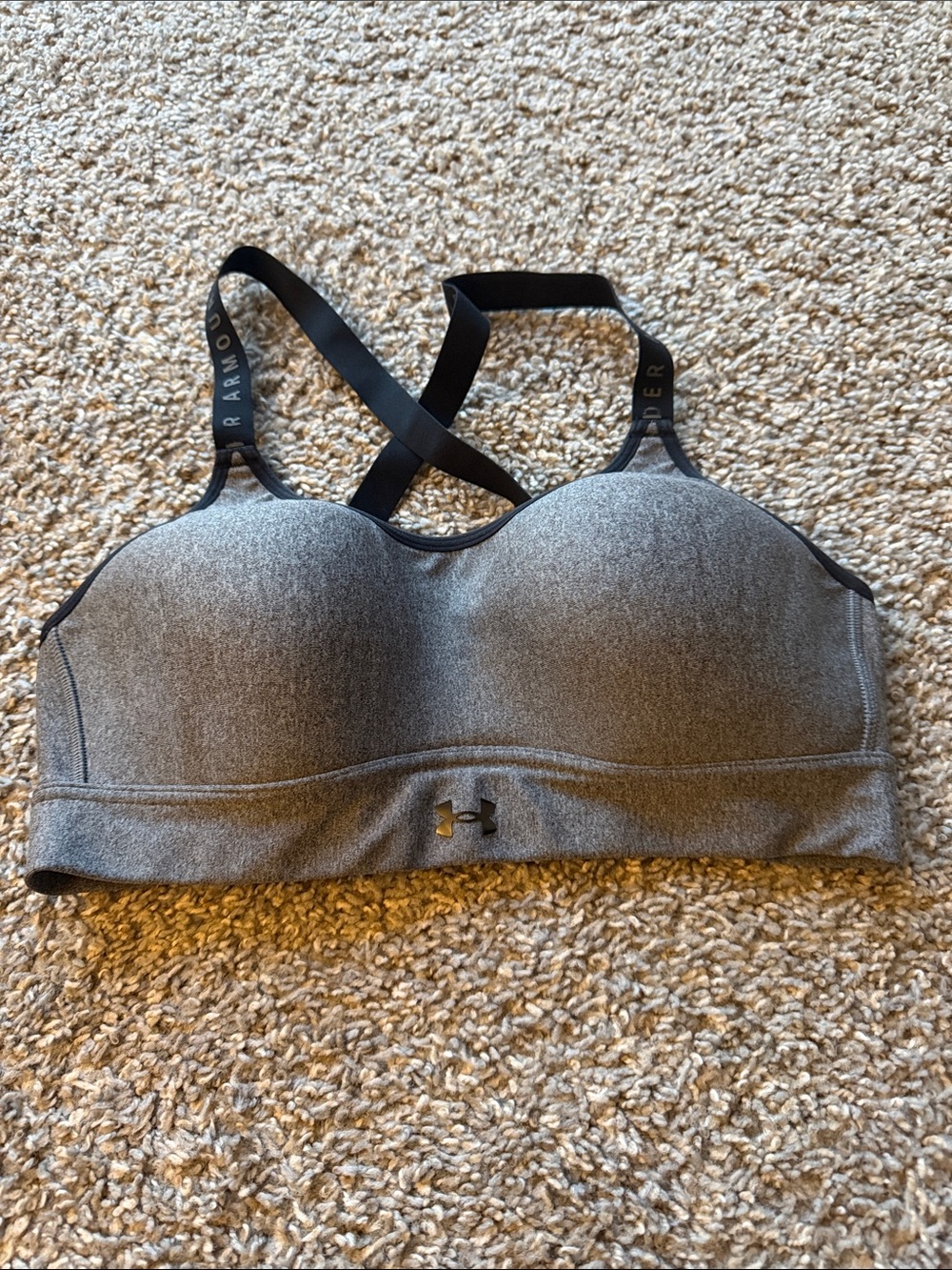 Under Armour Grey Heather Padded Sports Bra with Crisscross Straps